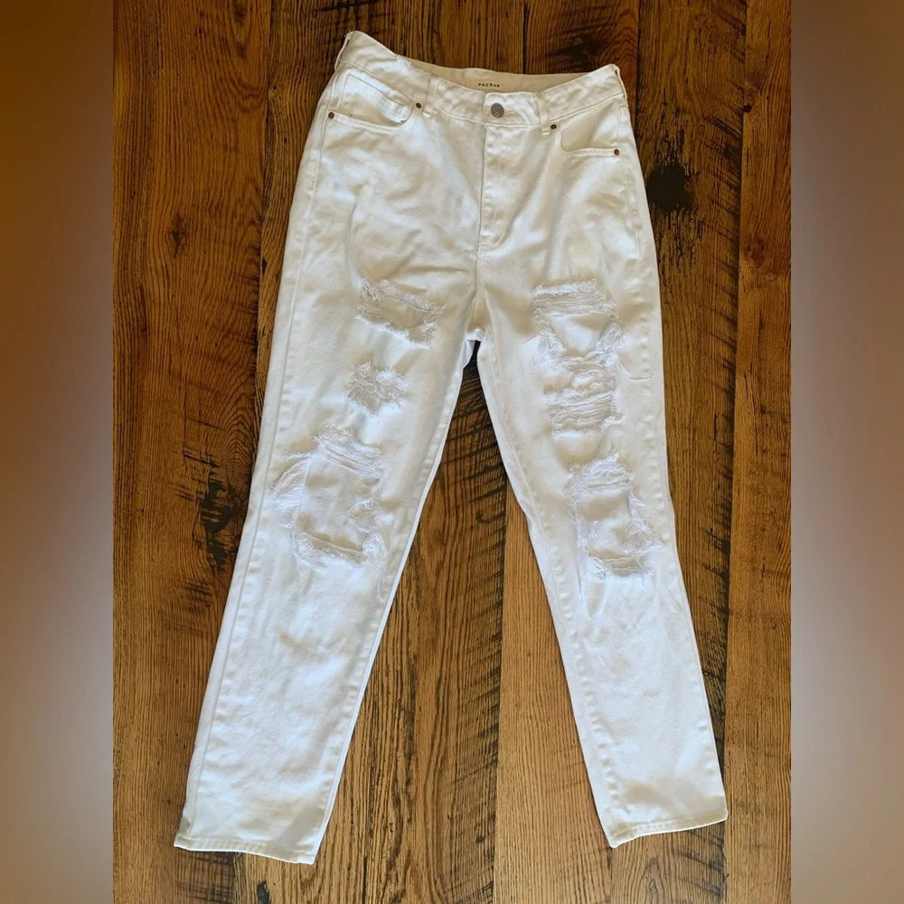 PacSun white distressed denim jeans, mom jeans